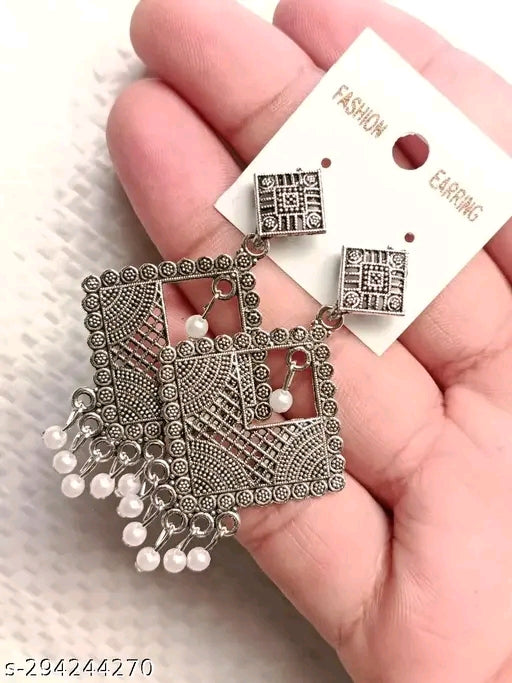 Combo of 4 Pair New Latest Design Drop &amp; Dangles Hoop Jhumki Oxidised Silver Earrings for women/girls