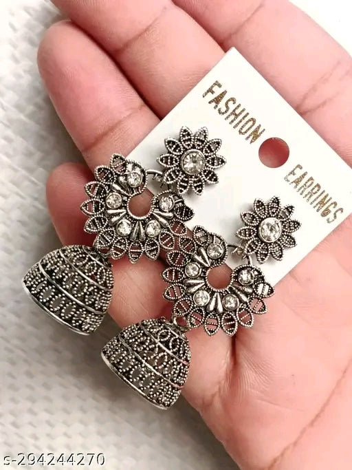 Combo of 4 Pair New Latest Design Drop &amp; Dangles Hoop Jhumki Oxidised Silver Earrings for women/girls