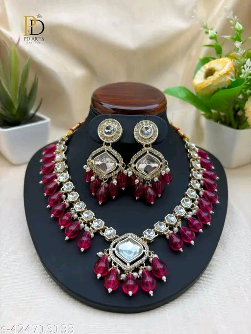 Premium Rani Colour Choker Necklace Set For Women's
