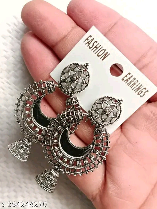Combo of 4 Pair New Latest Design Drop &amp; Dangles Hoop Jhumki Oxidised Silver Earrings for women/girls