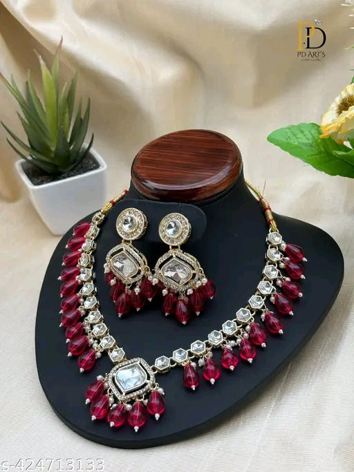 Premium Rani Colour Choker Necklace Set For Women's