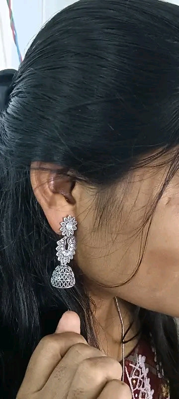 Combo of 4 Pair New Latest Design Drop &amp; Dangles Hoop Jhumki Oxidised Silver Earrings for women/girls